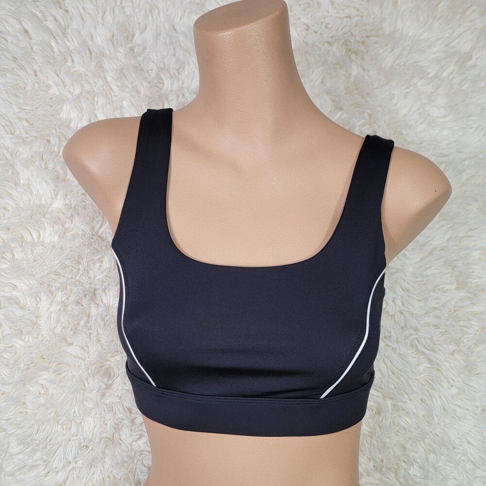 Fabletics Medium Impact Sports Bra Size XS Black White Piping No Padding Nylon P